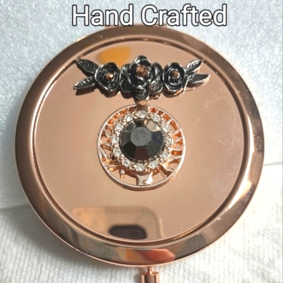 Rose Gold Compact Mirror Case w/ Black & Copper Jewels - Picture 12 of 15